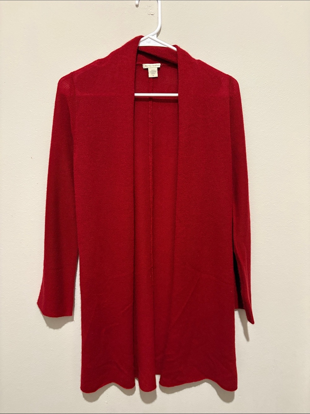 White + Warren trapeze Red Open-Front Longline Cardigan 100% cashmere